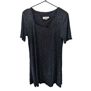 Vintage 1990s Ultra Dress New York Sz 14 Knee Length Black Glitter Dress